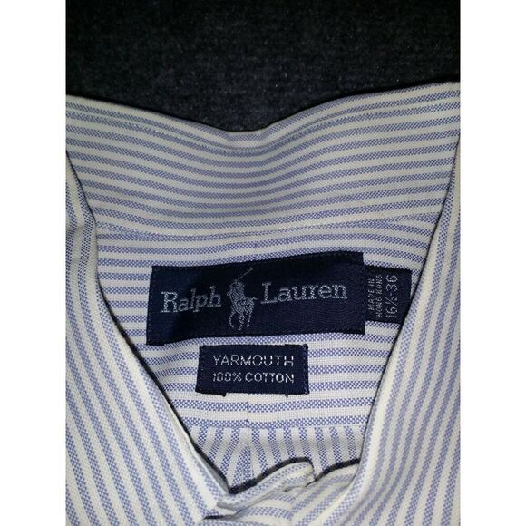 Ralph Lauren Yarmouth Button Up Shirt Men Sz XL 16 1/2-36 Striped Blue White Cla - Picture 5 of 7
